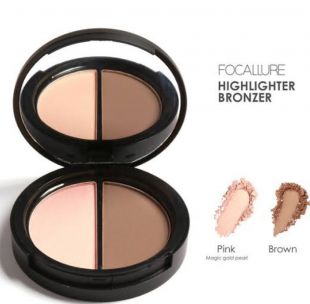 Focallure Bronzer and Highlighter Powder Duo Natural Shimmer and Coffee