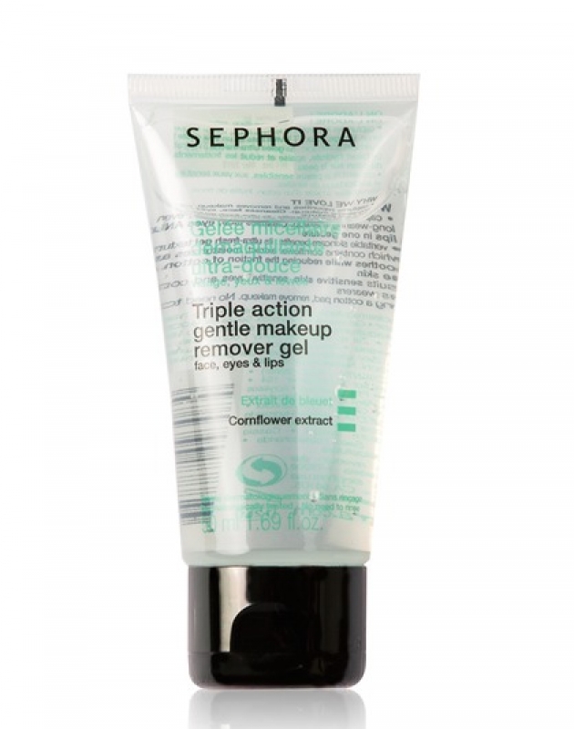 Triple action gentle makeup remover gel for face eyes and lips